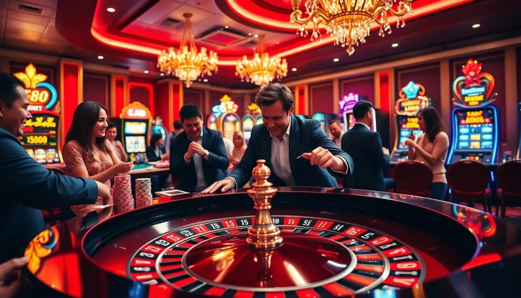 Engaged players placing bets at the TT88 table in a luxurious casino atmosphere.