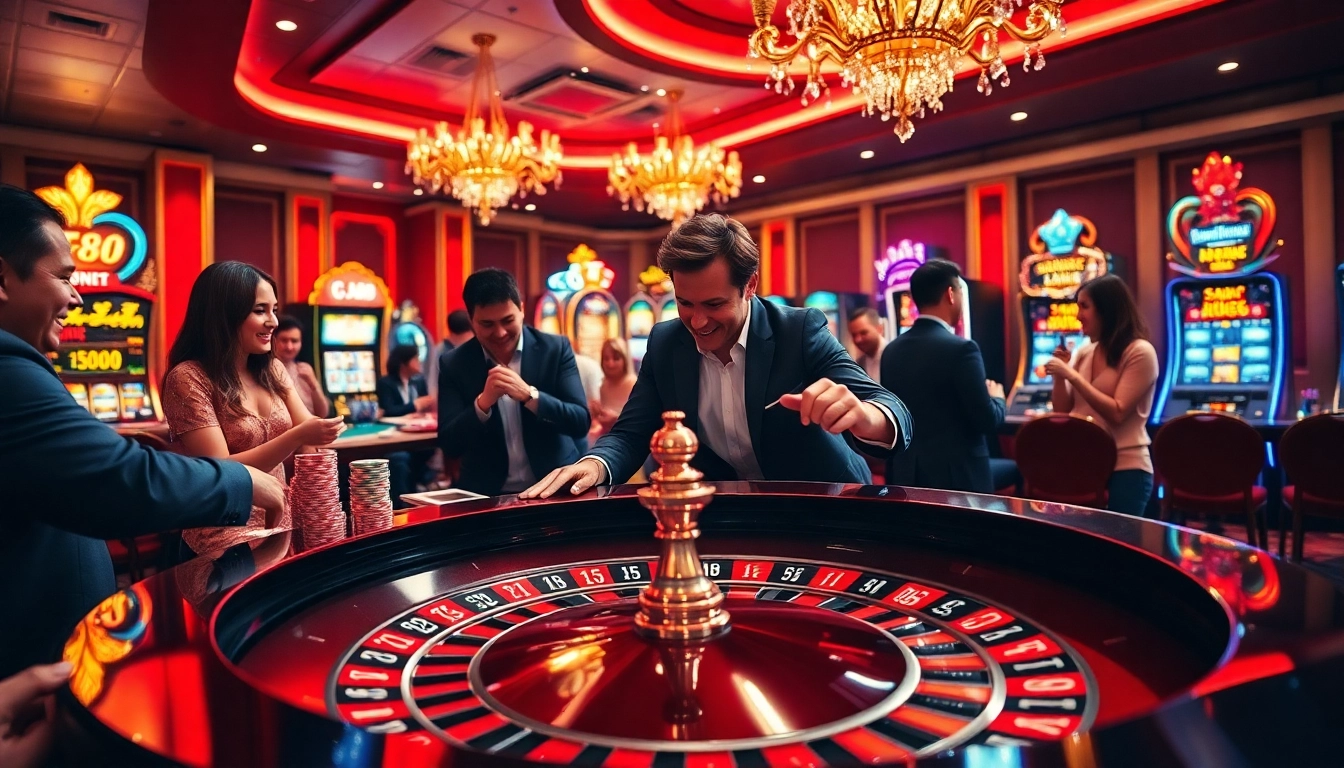 Engaged players placing bets at the TT88 table in a luxurious casino atmosphere.