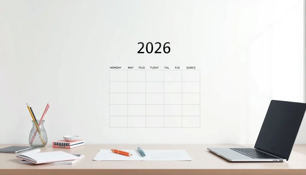 Printable calendar 2026 featuring a minimalist design with soft pastels, ideal for planning.