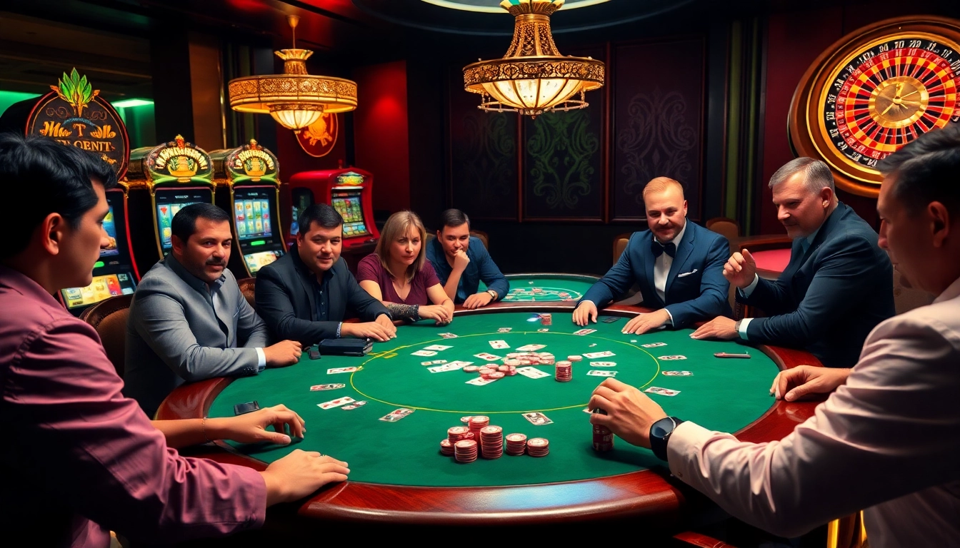 Engage in a thrilling poker game at a vibrant casino showcasing BDTK3 with chips and excitement.