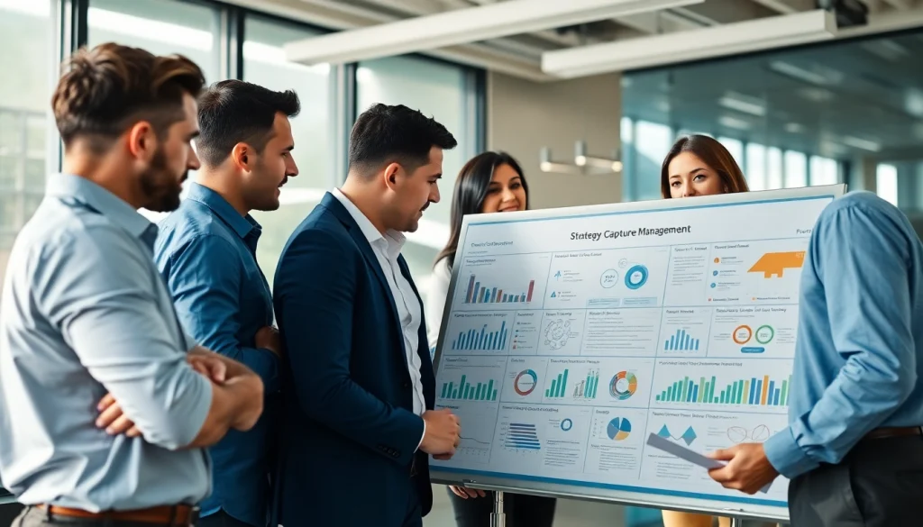 Collaboration on Strategy Capture Management strategies in a modern office setting.