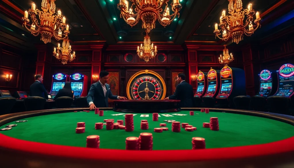 Engaged gamblers playing high-stakes poker at Hitclub's luxurious casino table.