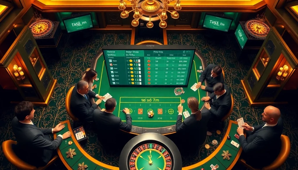 Tỷ số 7m displayed on an elegant casino table, showcasing luxury and excitement in a gambling scene.