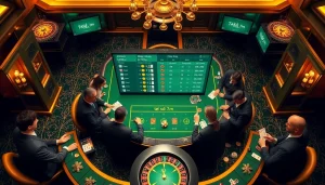 Tỷ số 7m displayed on an elegant casino table, showcasing luxury and excitement in a gambling scene.