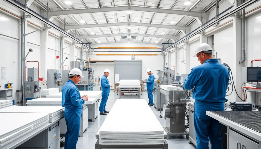 Dynamic workspace of a GRP manufacturer demonstrating teamwork and precision in composite production.