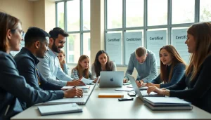 Explore options to get certified with a diverse group collaborating in a bright educational setting.