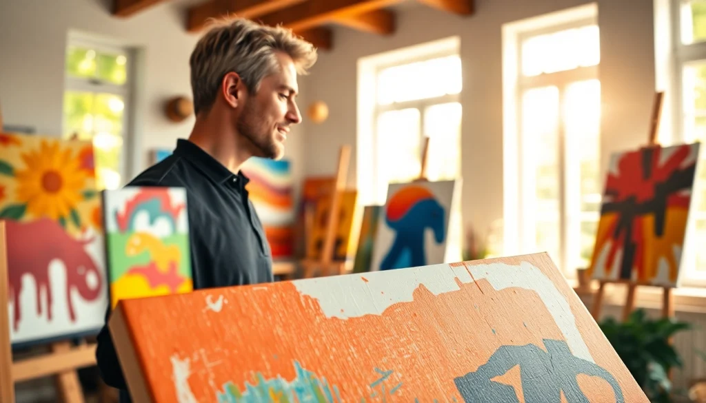 Engaging painting by a professional artist in a vibrant home studio setting.