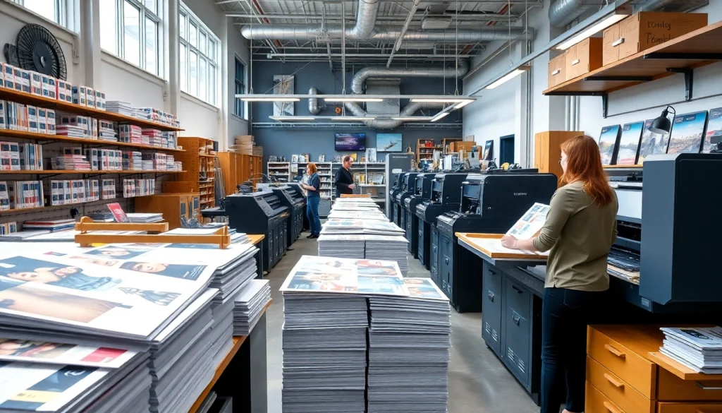 Showcase of edmonton printing services with vibrant printed materials and modern workspace.