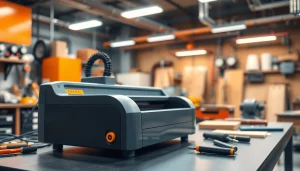 Showcasing cutting equipment with precise tools in a well-lit workshop space.