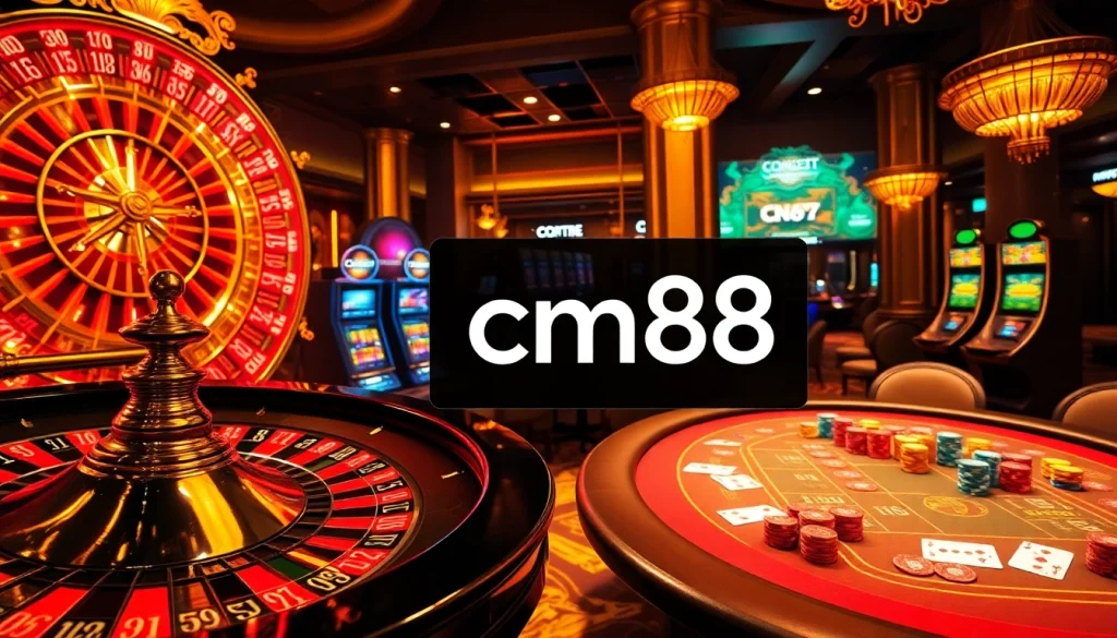 Experience excitement at cm88 with a lush casino scene of poker chips and roulette.