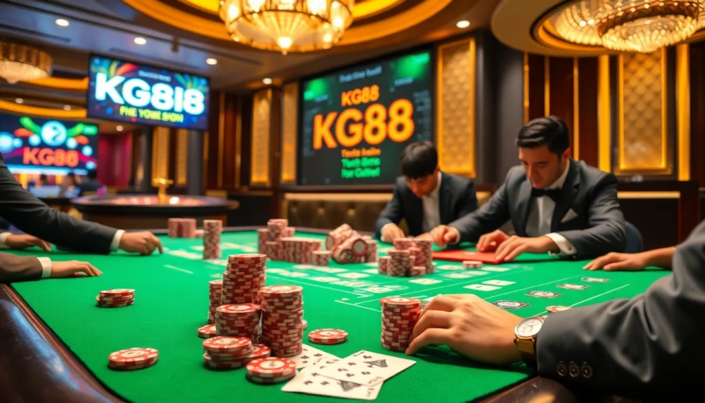 Experience the thrill of kg88's high-stakes casino games with vibrant tables and excited players.