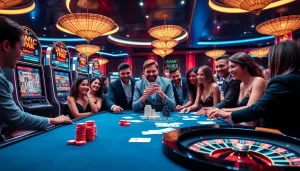 Nikmati pengalaman bermain yang mendebarkan di aurendezvousdesamis.com dengan suasana kasino yang hidup yang menampilkan pemain dan permainan.