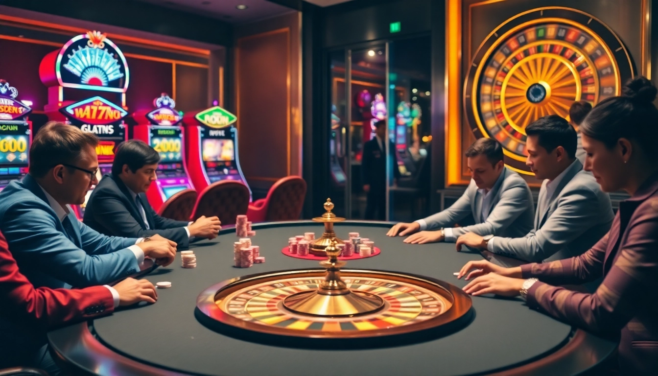 Participez à des actions de poker palpitantes dans un luxueux casino en ligne, avec des machines à sous vibrantes et de la roulette.
