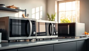 Explore various microwave oven sales presented elegantly in a modern kitchen setting.