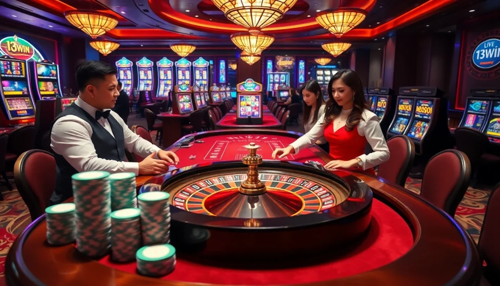 Experience the excitement of gaming at 13win's live casino table with vibrant dealers and thrilling action.