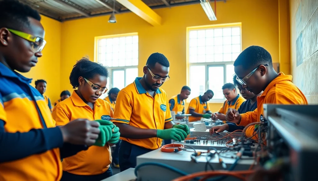Electrical training in Durban at Abethu Skills Development Center, with students learning hands-on installation skills.