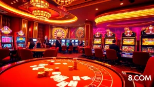 S8 .COM offers thrilling casino gaming experiences with poker chips and a roulette wheel.