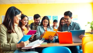 Students collaborating for efficient exam help in a bright, modern classroom environment.
