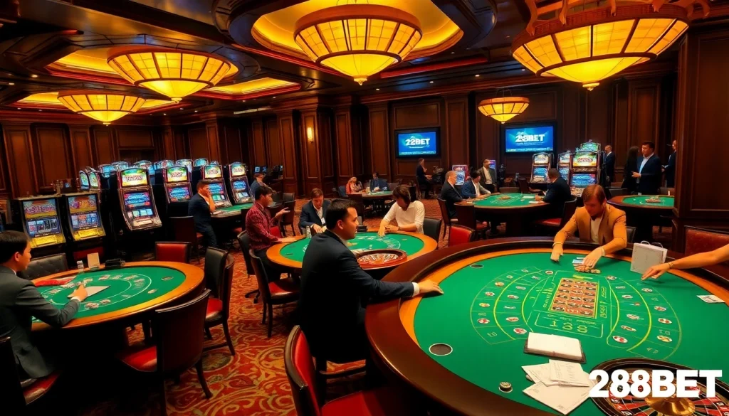 Players enjoying a thrilling gaming experience at the 28BET casino with vibrant tables and exciting gameplay.