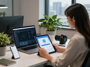 快连下载应用程序安装过程在现代技术工作区。