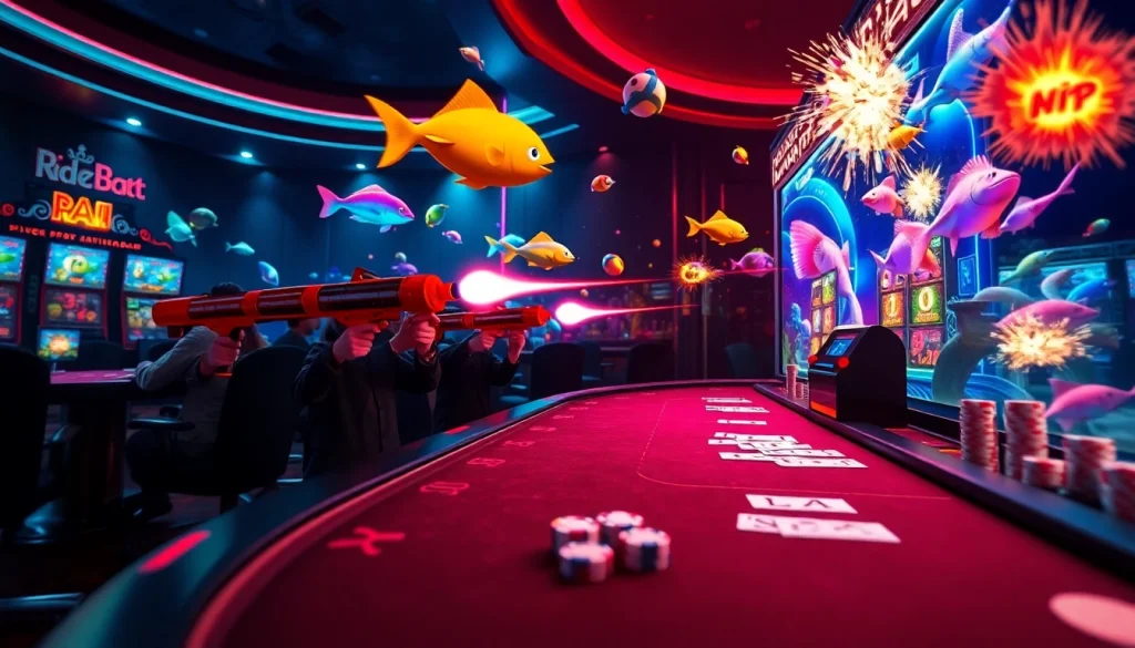 Engage in bắn cá đổi thưởng with vibrant visuals and exciting gameplay in a luxurious casino setting.