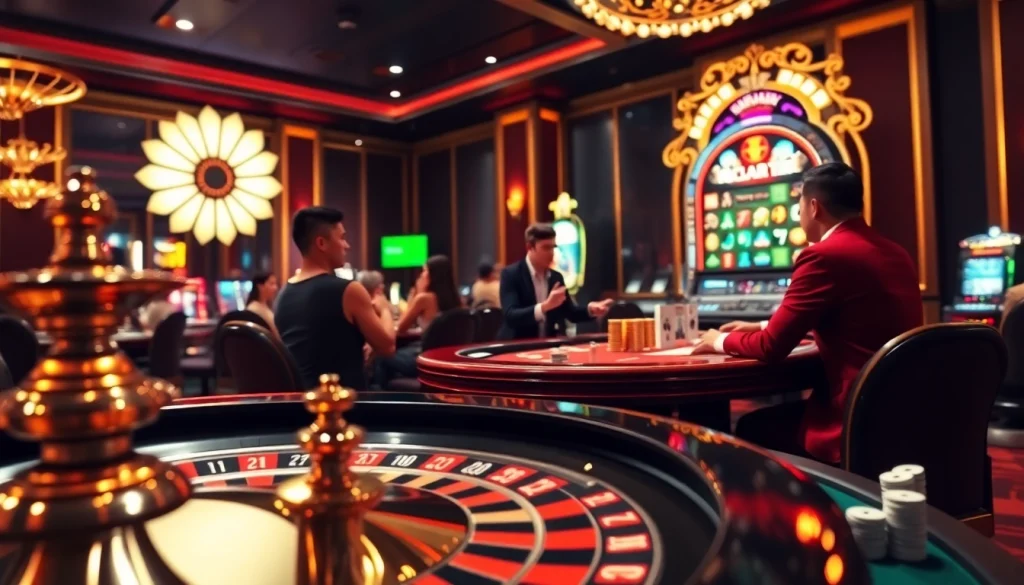 Experience the thrilling excitement of Trang chủ J88 with vibrant casino action, showcasing roulette, poker, and slot machines.