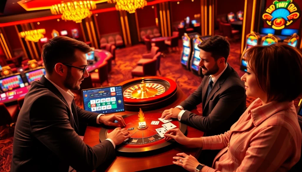 Experience the thrill of f168 đăng nhập in an upscale casino environment featuring vibrant gaming elements.