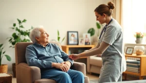 Engaging senior home care austin with a compassionate caregiver in a cozy living room.