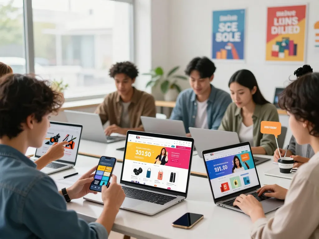 Excited consumers engaging with hubet88 e-commerce platform for exclusive offers and new products.