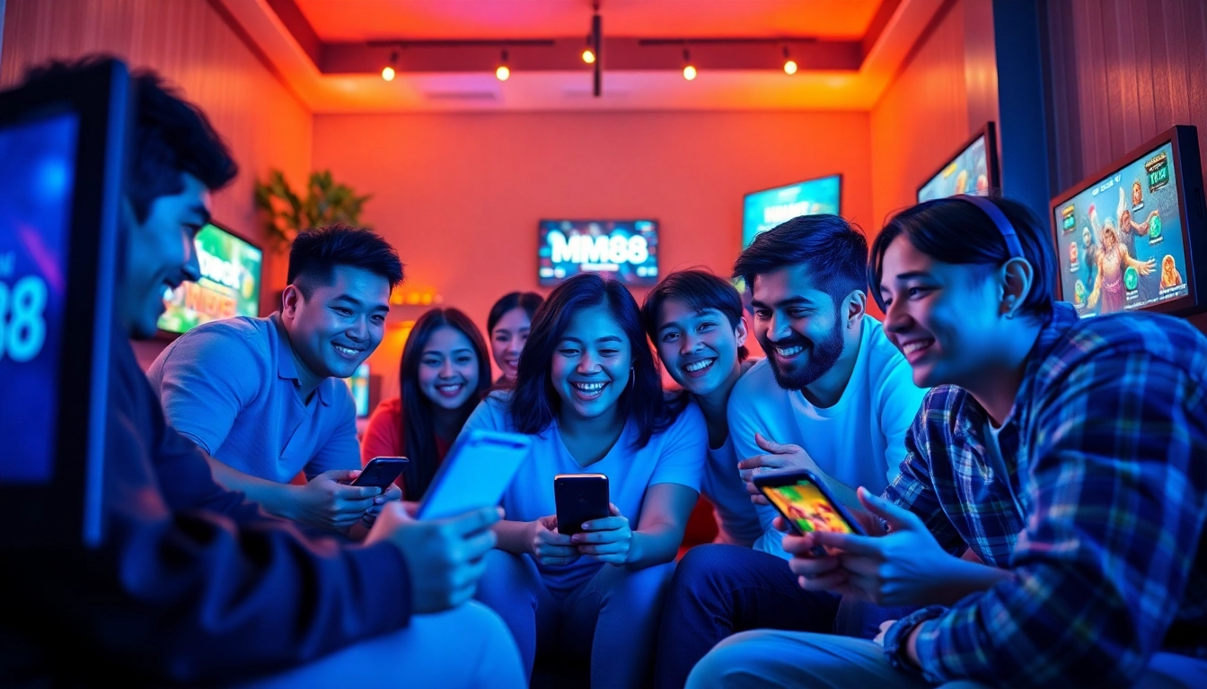MM88 online gaming experience with diverse players enjoying different games on desktop and mobile devices in a cozy setting.