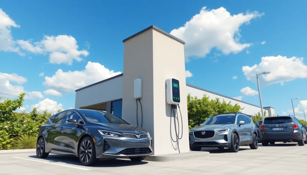 EV Charging Installation setup showcasing a modern charging station with eco-friendly vehicles.