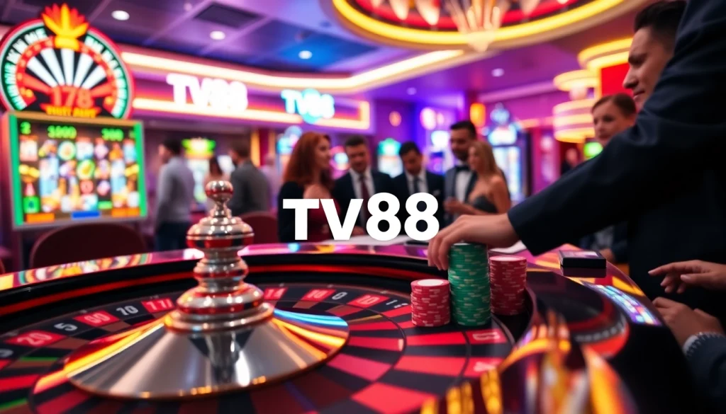 Players enjoying a thrilling experience at the casino featuring the brand TV88 with dice and chips.