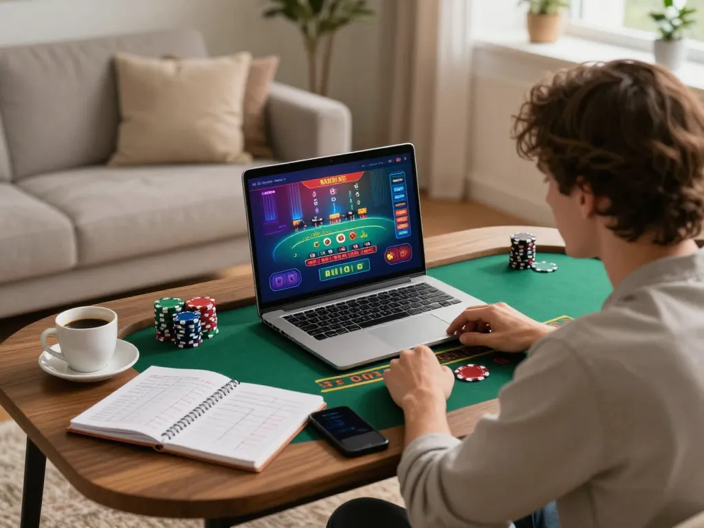 g28 player enjoying a live dealer blackjack game on a laptop in a cozy home setup