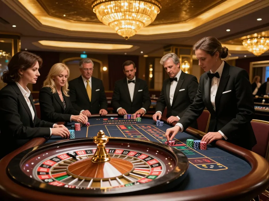 Engaging gameplay at spin panda kasino roulette table with players and croupier in action.
