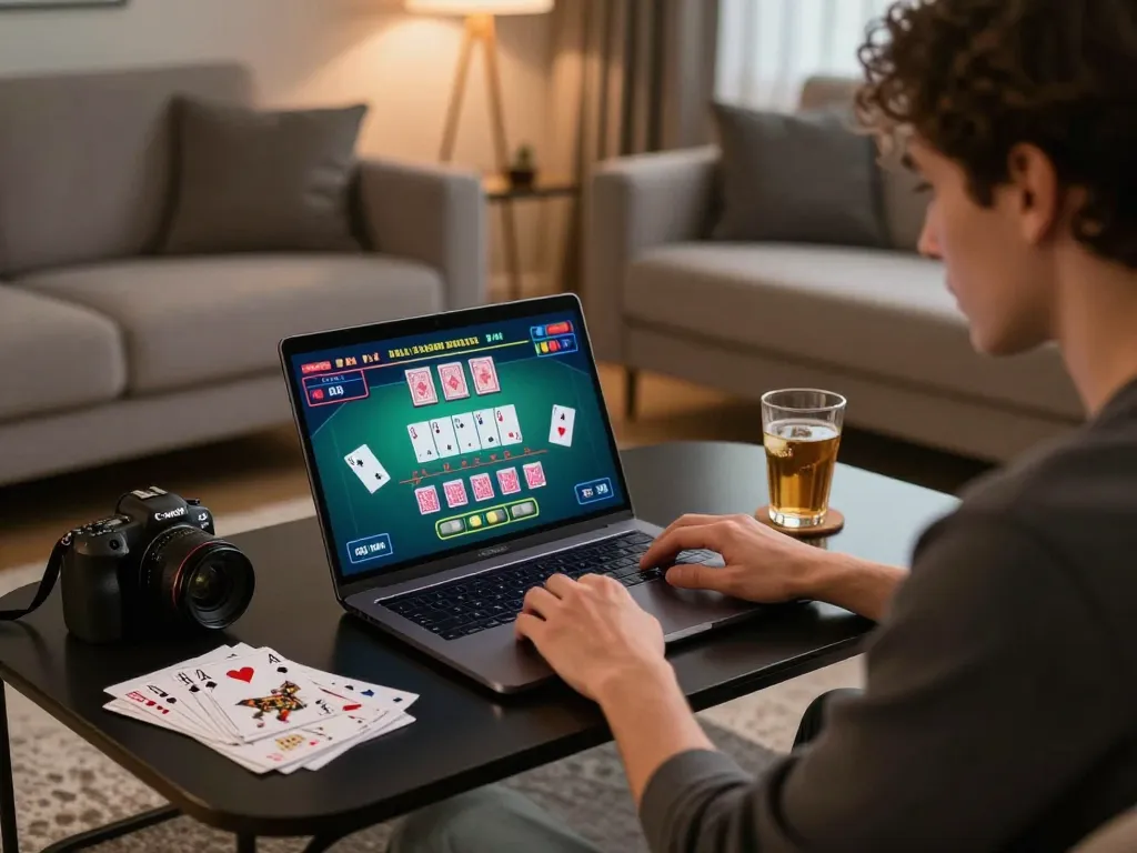 Player enjoying strategic blackjack gameplay at SC88 in a cozy home setting.